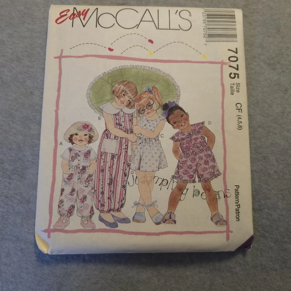 McCall's 7075 Easy Girls Jumpsuit Romper Sewing Pattern Size 4-6X Uncut